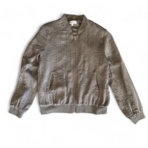 Women's Apricot Bomber Jacket Size Medium Zip Up Shimmer Khaki Green‎ EUC